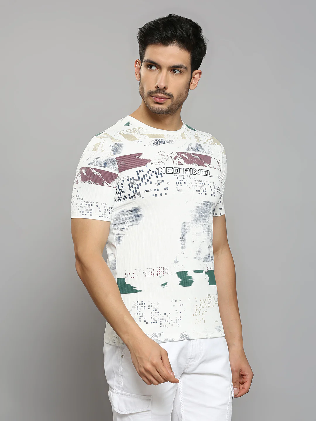 Men's White Printed Slim Fit T-Shirts - Image 3