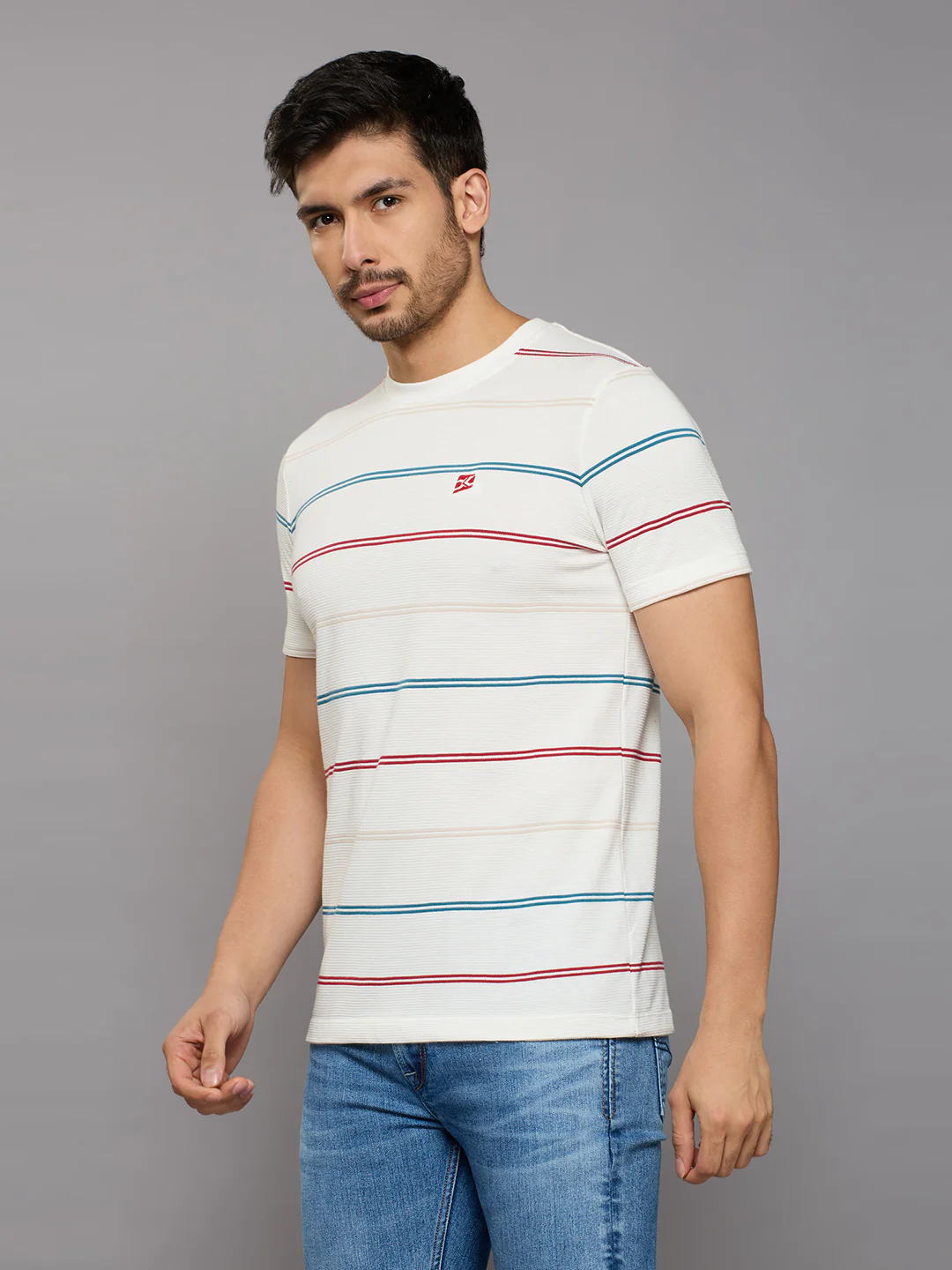 Men's White Printed Slim Fit T-Shirts - Image 2