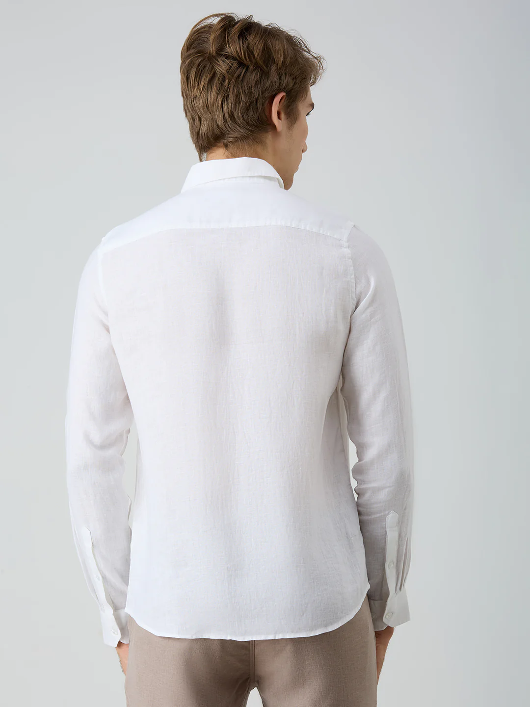 Men's White Solid Slim Fit Shirts - Image 6