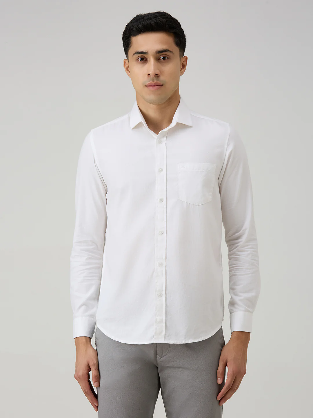 Men's White Solid Slim Fit Shirts - Image 3