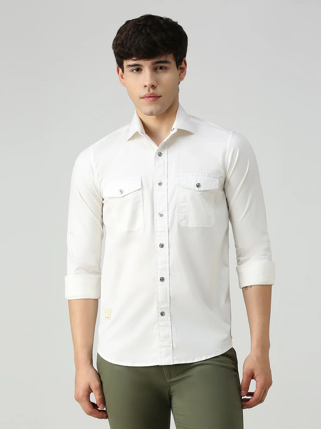 Men's White Solid Straight Fit Shirts - Image 3