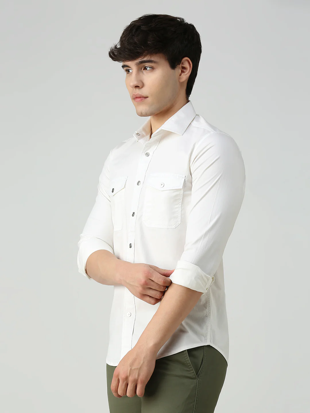 Men's White Solid Straight Fit Shirts - Image 4