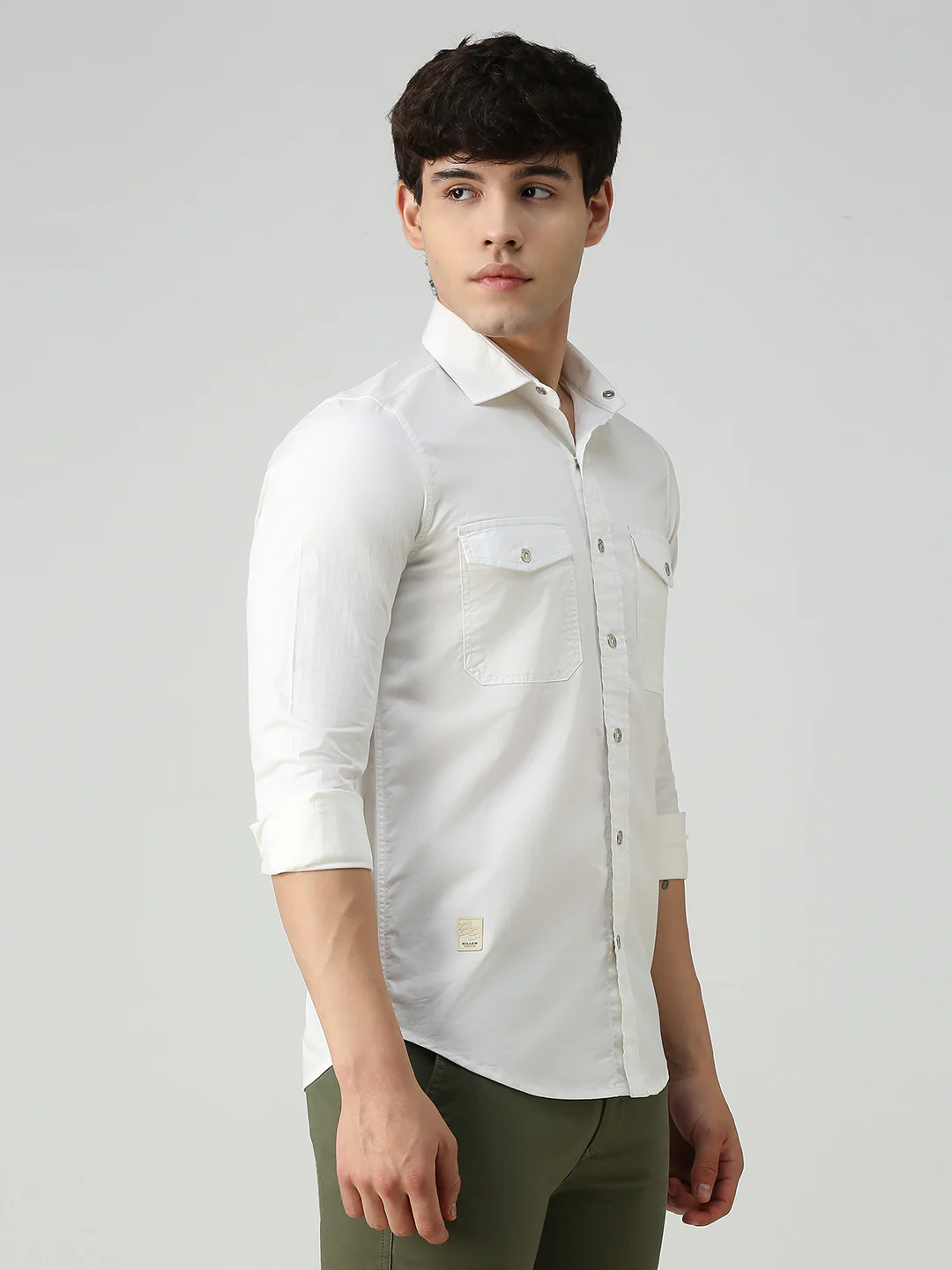 Men's White Solid Straight Fit Shirts - Image 5