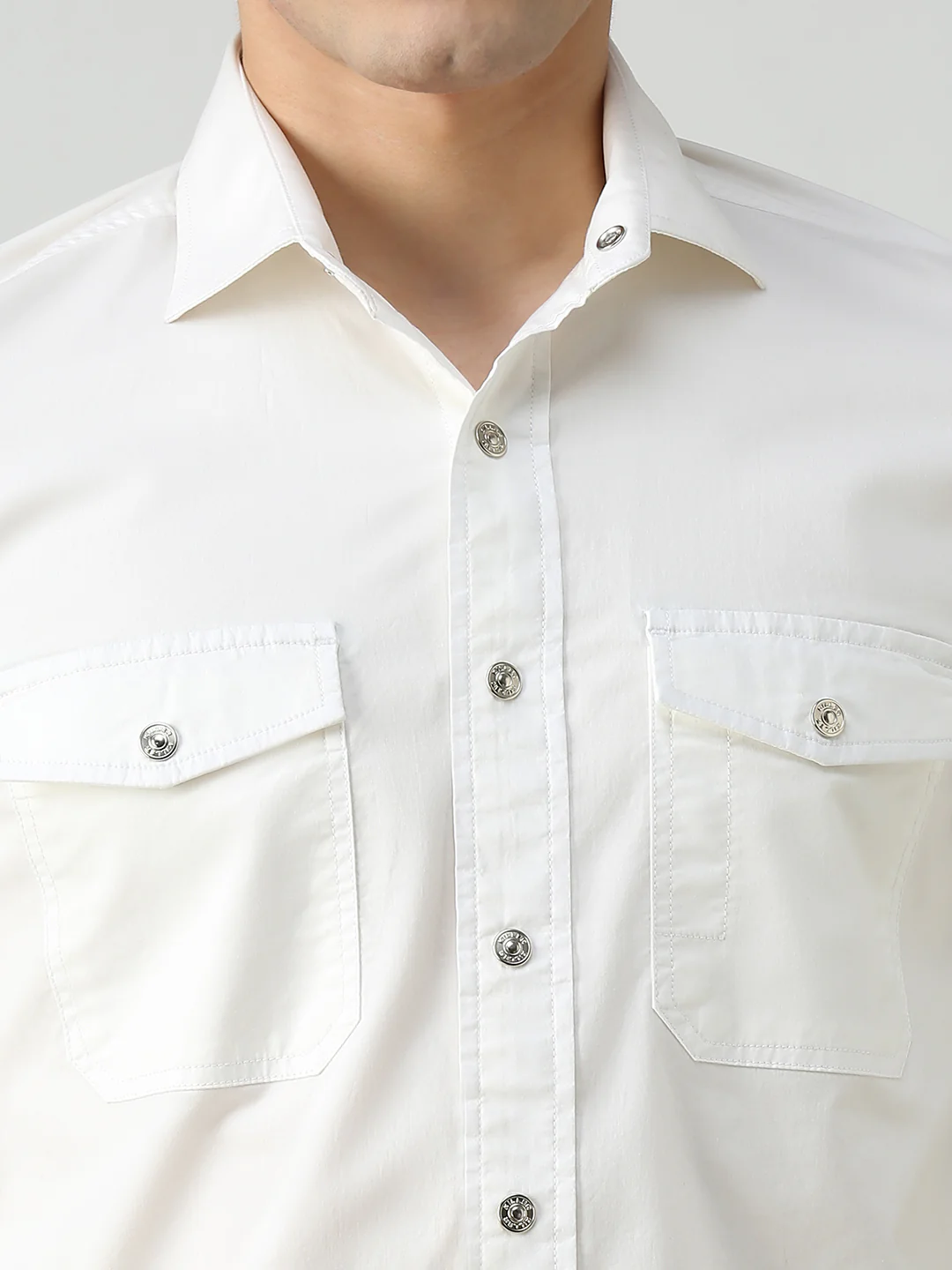 Men's White Solid Straight Fit Shirts - Image 7