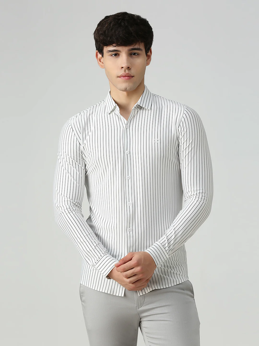 Men's White Stripe Slim Fit Shirts - Image 3