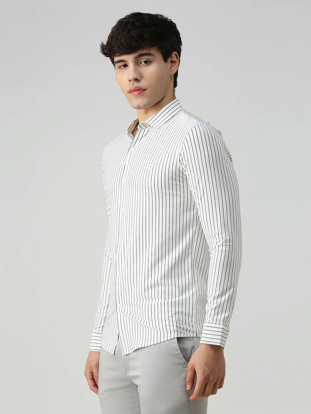 Men's White Stripe Slim Fit Shirts - Image 4