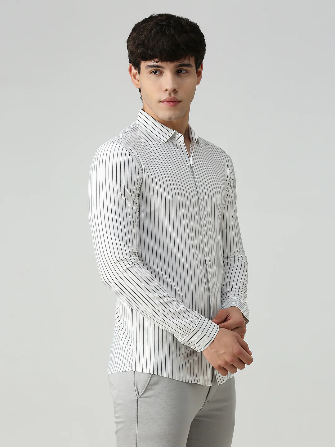 Men's White Stripe Slim Fit Shirts - Image 5