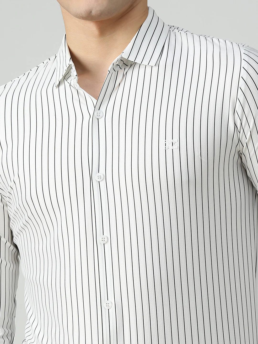 Men's White Stripe Slim Fit Shirts - Image 7