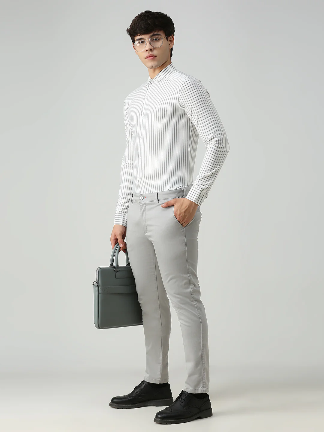 Men's White Stripe Slim Fit Shirts - Image 8