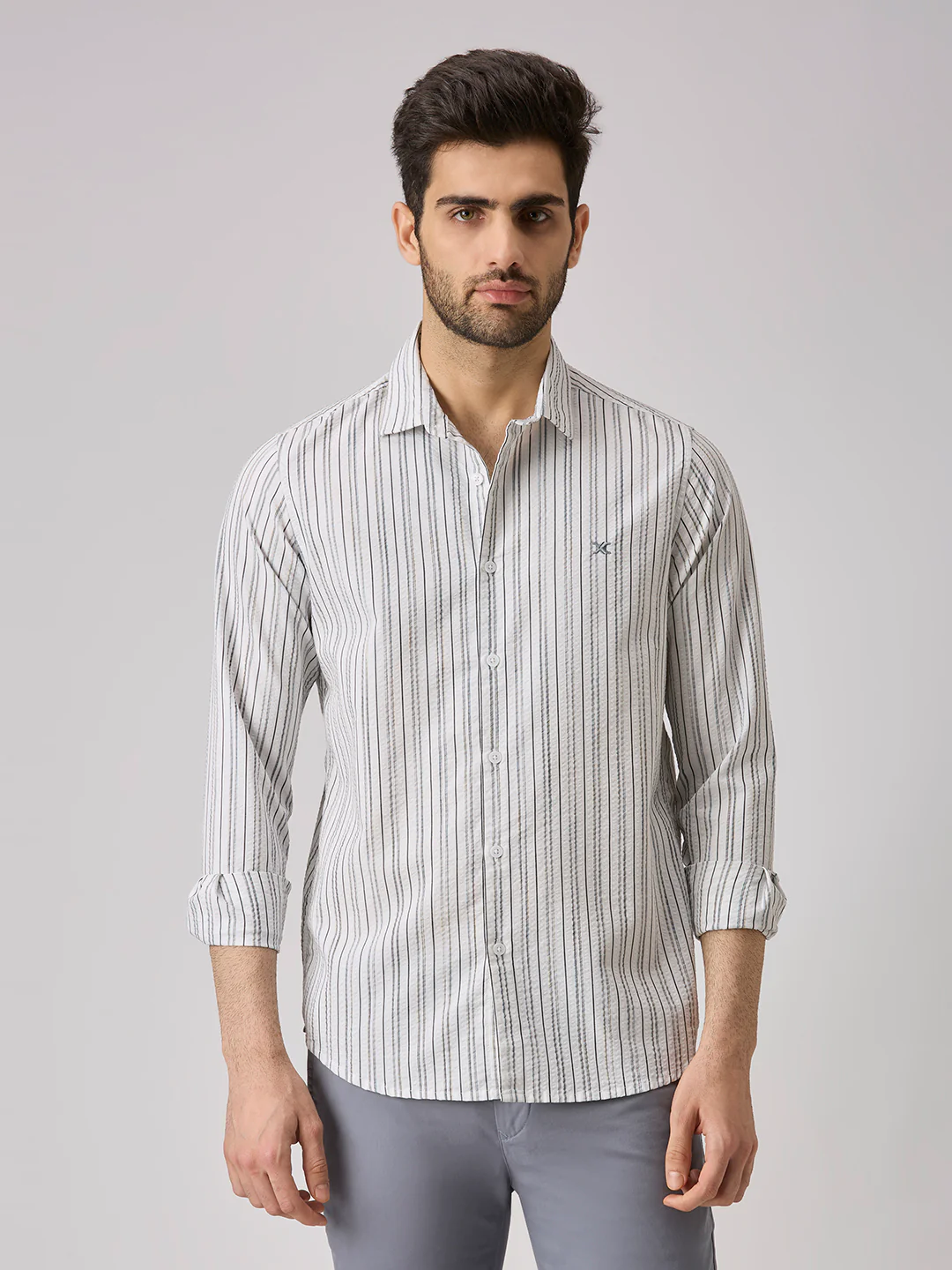 Men's White Stripe Slim Fit Shirts - Image 3
