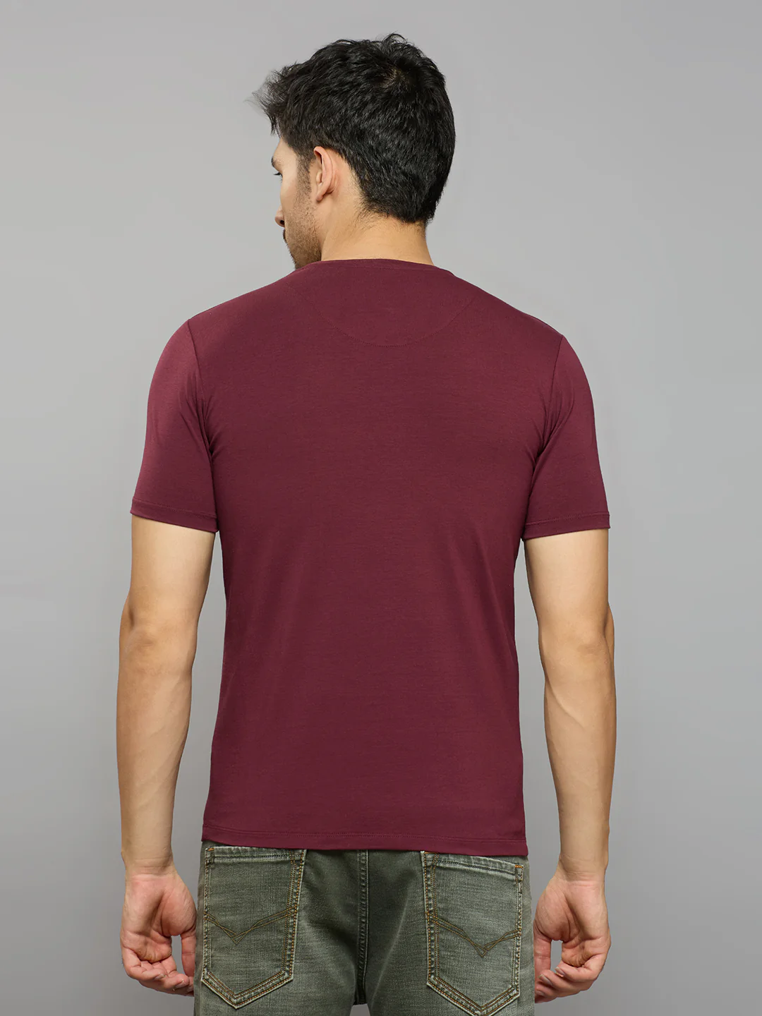 Men's Wine Printed Slim Fit T-Shirts - Image 4