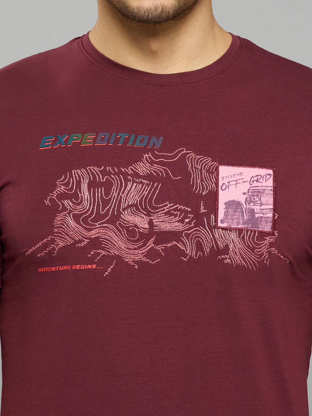 Men's Wine Printed Slim Fit T-Shirts - Image 5