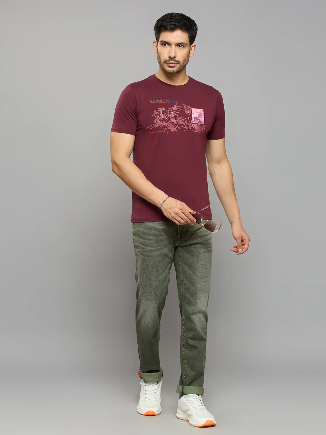 Men's Wine Printed Slim Fit T-Shirts - Image 6