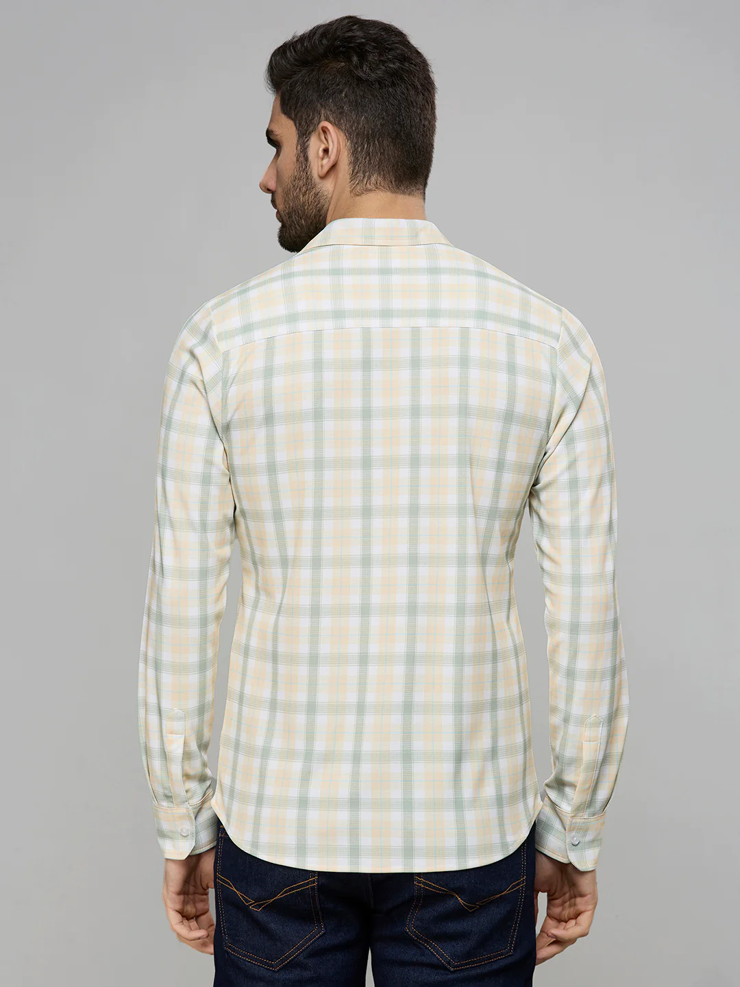 Men's Yellow Checks Slim Fit Shirts - Image 6