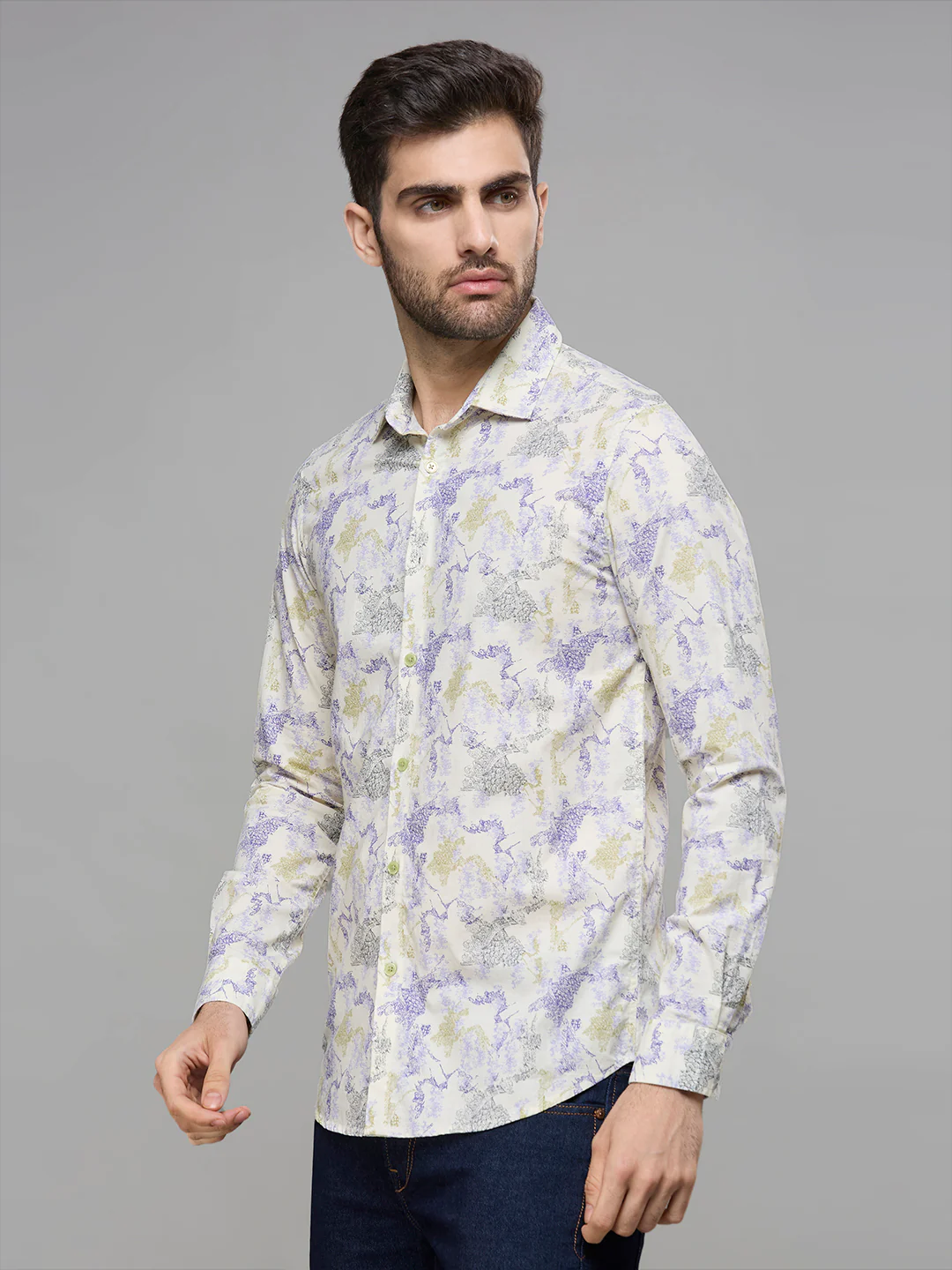 Men's Yellow Printed Slim Fit Shirts - Image 4