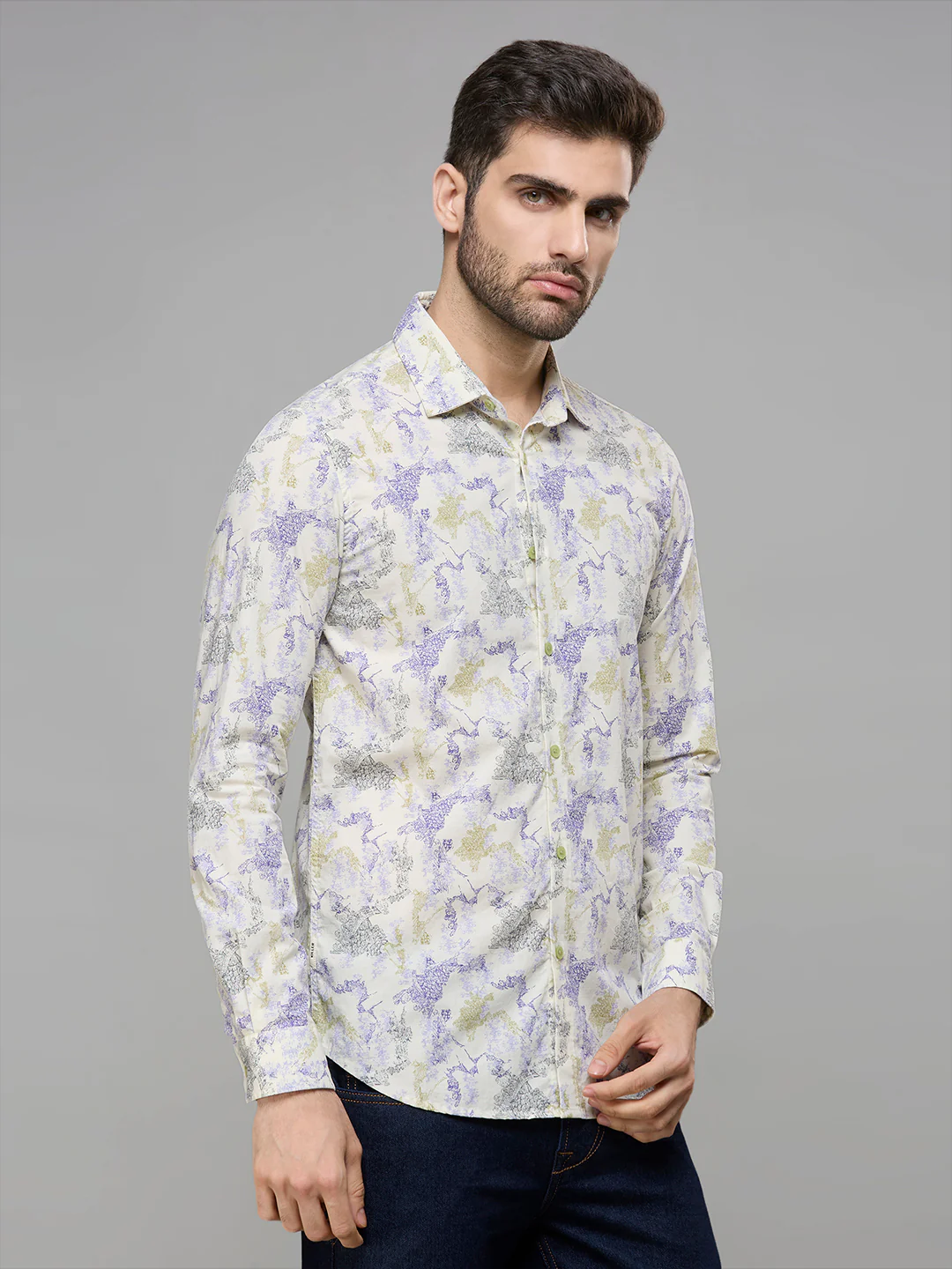 Men's Yellow Printed Slim Fit Shirts - Image 5