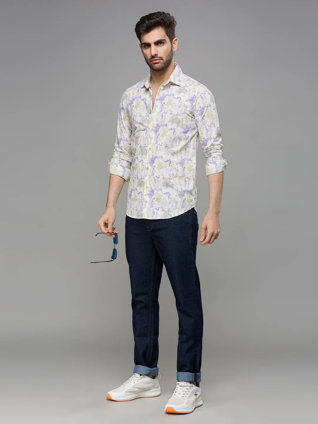 Men's Yellow Printed Slim Fit Shirts - Image 8