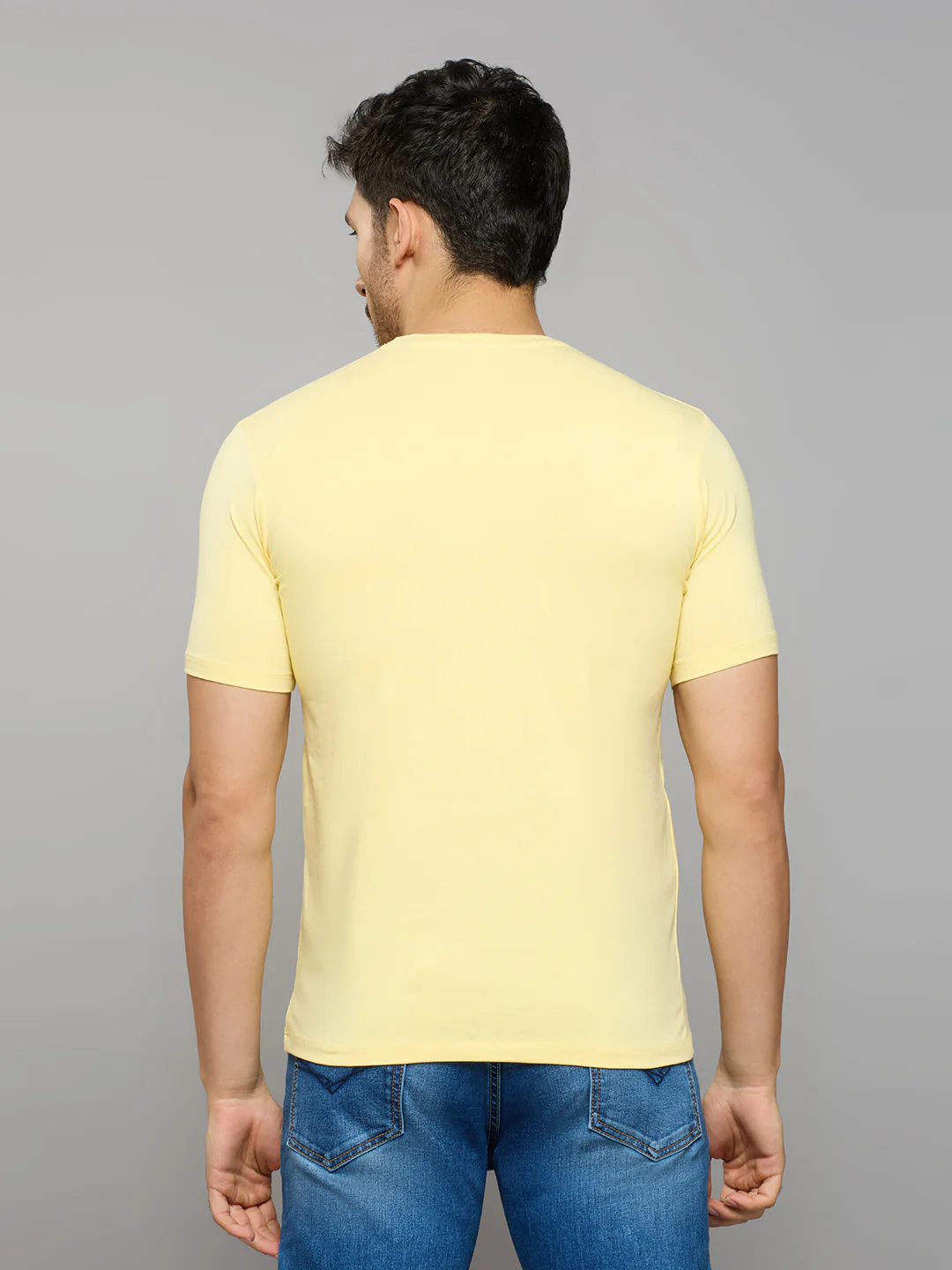 Men's Yellow Printed Slim Fit T-Shirts - Image 4