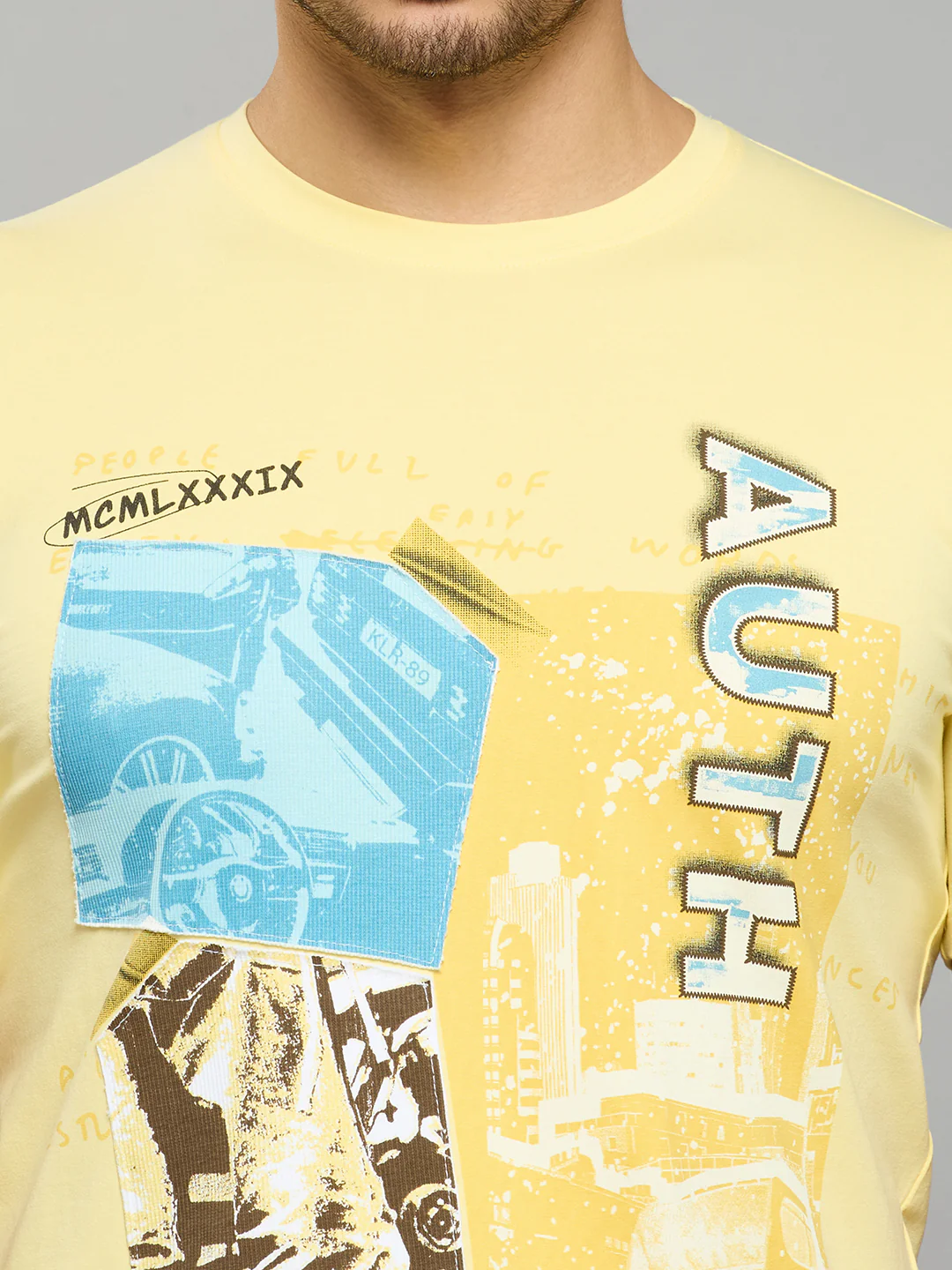 Men's Yellow Printed Slim Fit T-Shirts - Image 5
