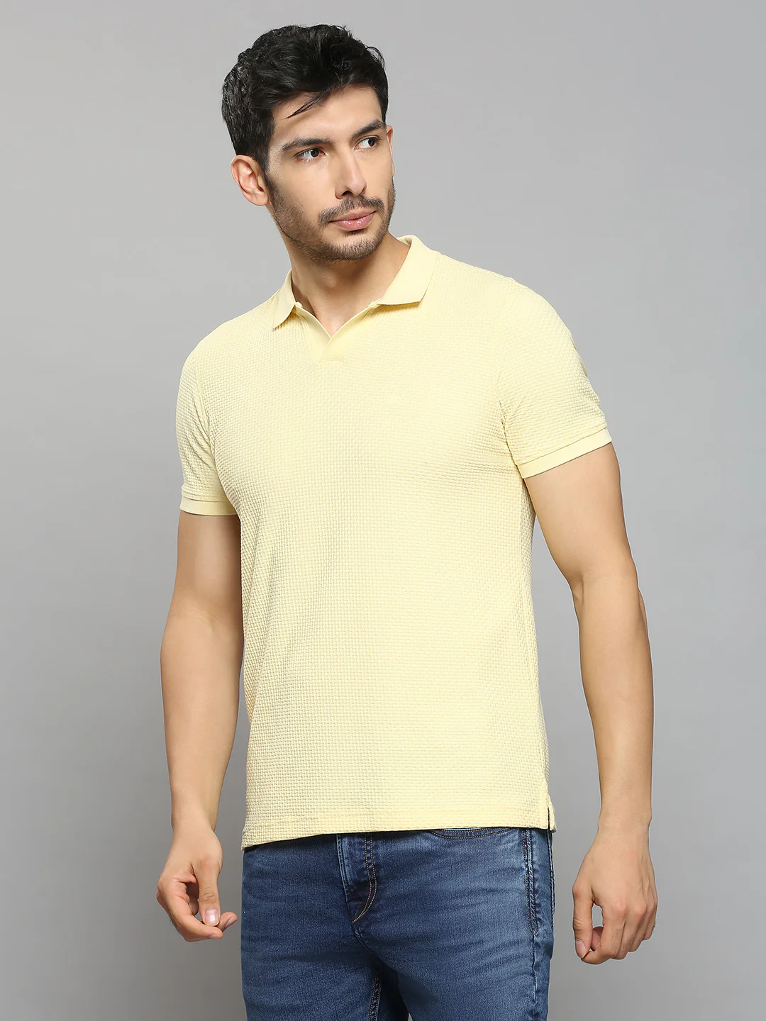 Men's Yellow Printed Slim Fit T-Shirts - Image 2