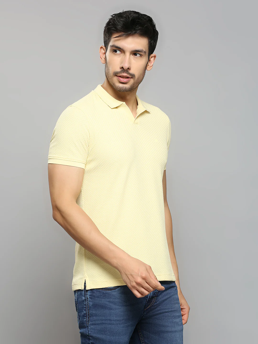 Men's Yellow Printed Slim Fit T-Shirts - Image 3