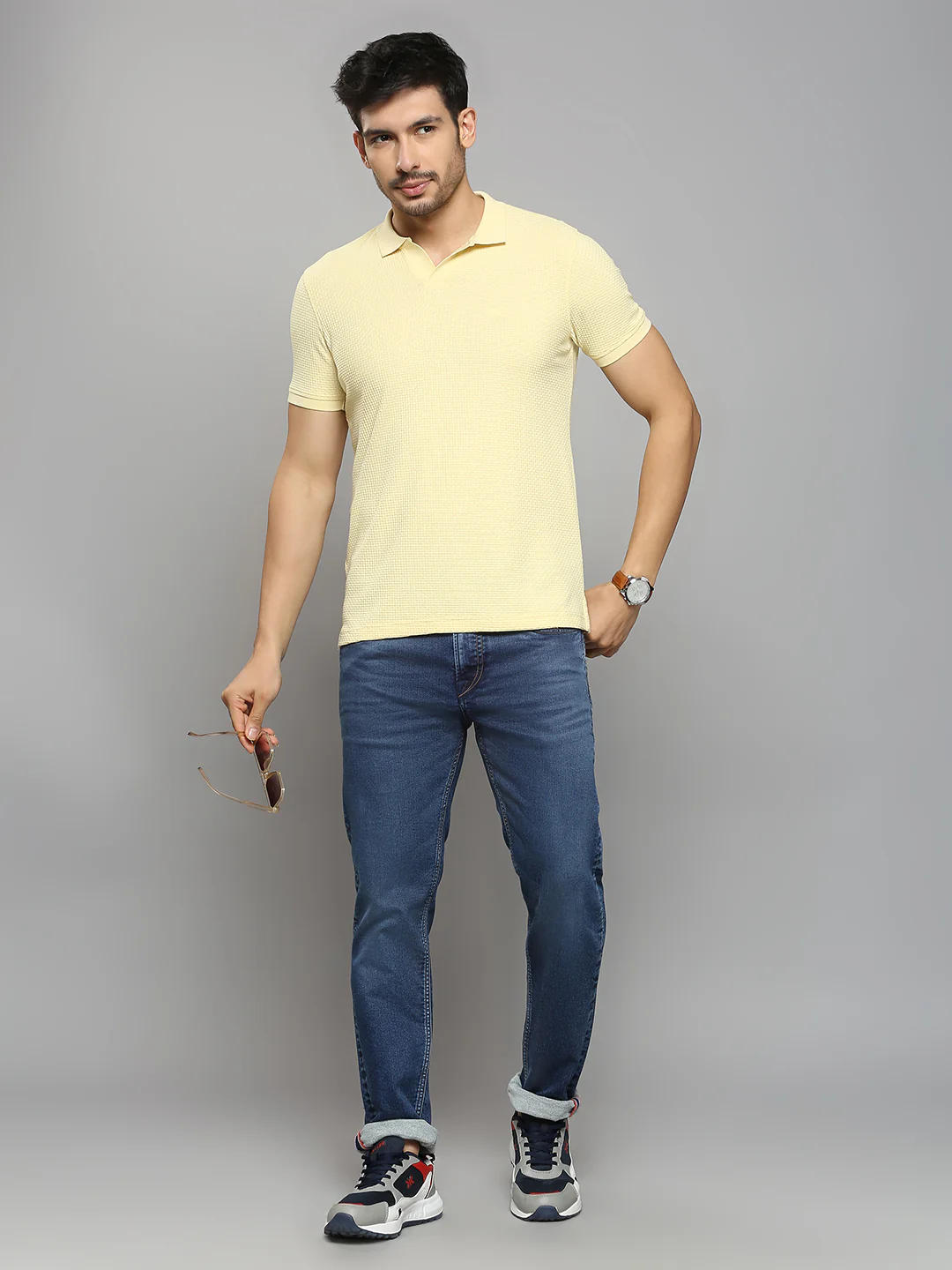 Men's Yellow Printed Slim Fit T-Shirts - Image 6