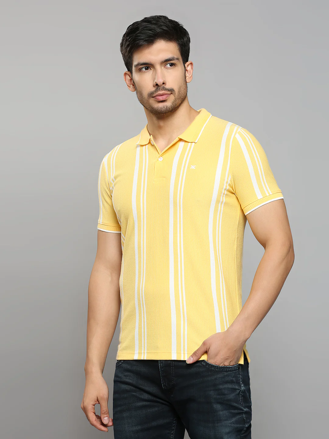 Men's Yellow Printed Slim Fit T-Shirts - Image 2