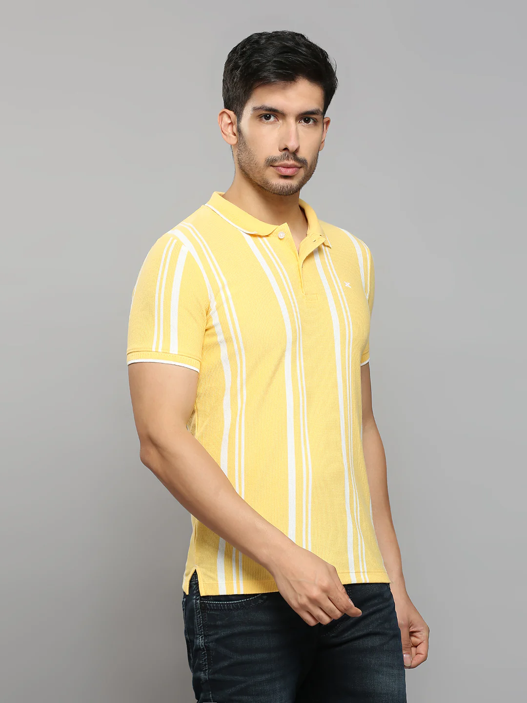 Men's Yellow Printed Slim Fit T-Shirts - Image 3
