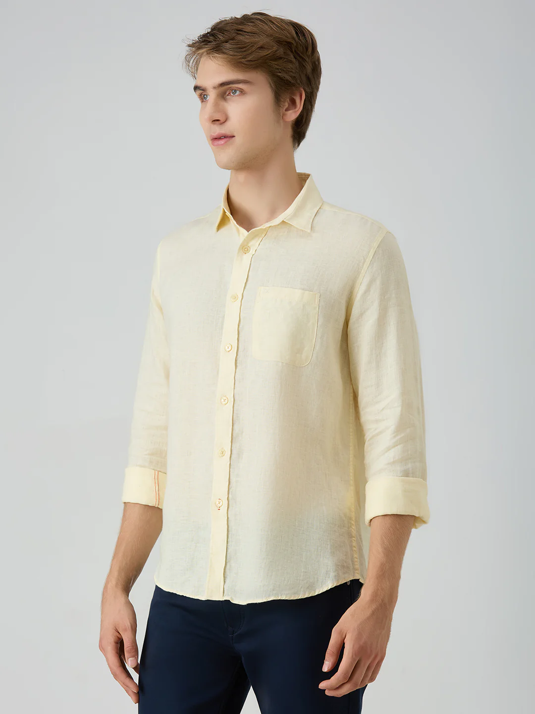 Men's Yellow Solid Slim Fit Shirts - Image 4