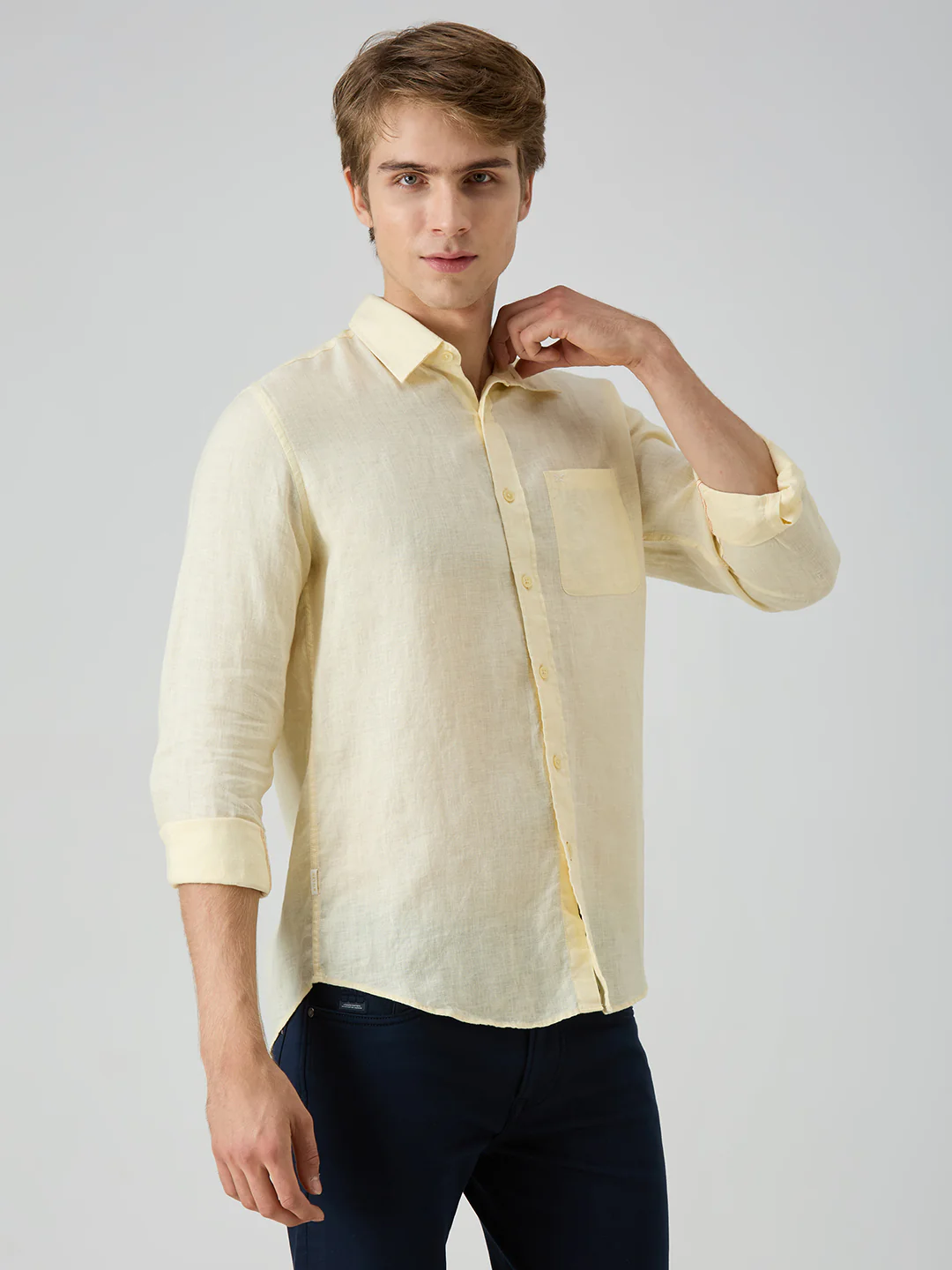 Men's Yellow Solid Slim Fit Shirts - Image 5