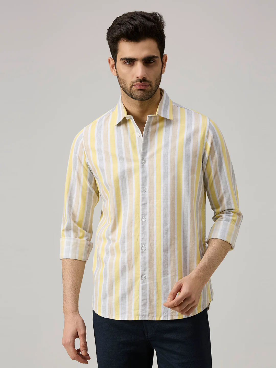Men's Yellow Stripe Slim Fit Shirts - Image 3
