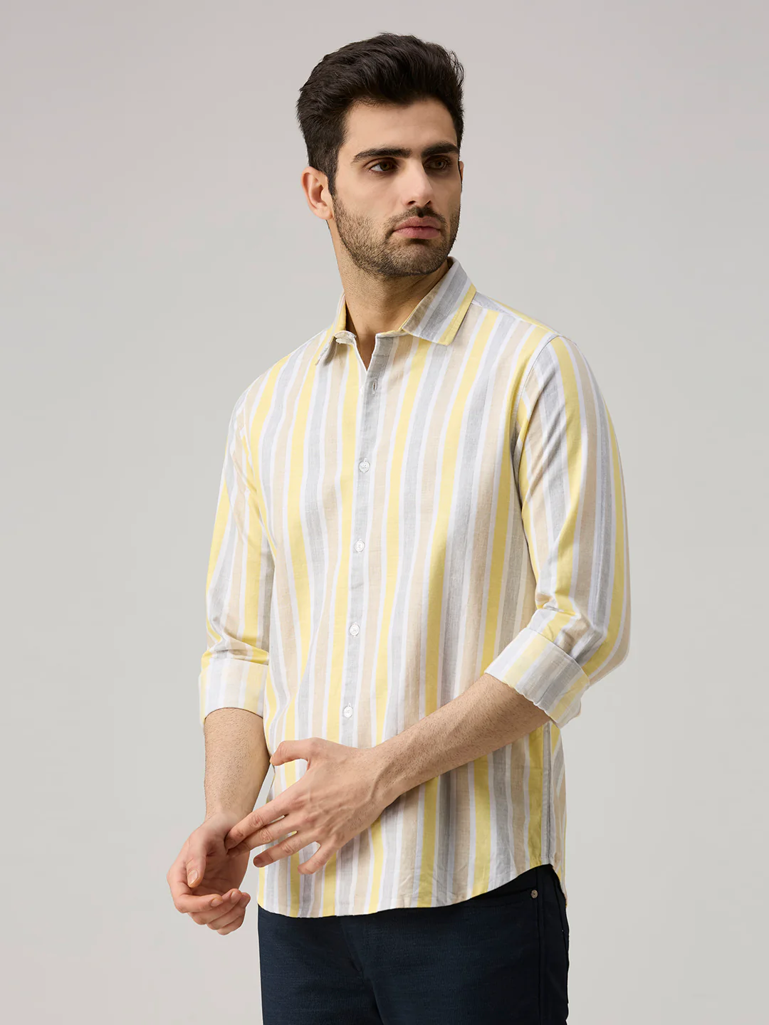 Men's Yellow Stripe Slim Fit Shirts - Image 4