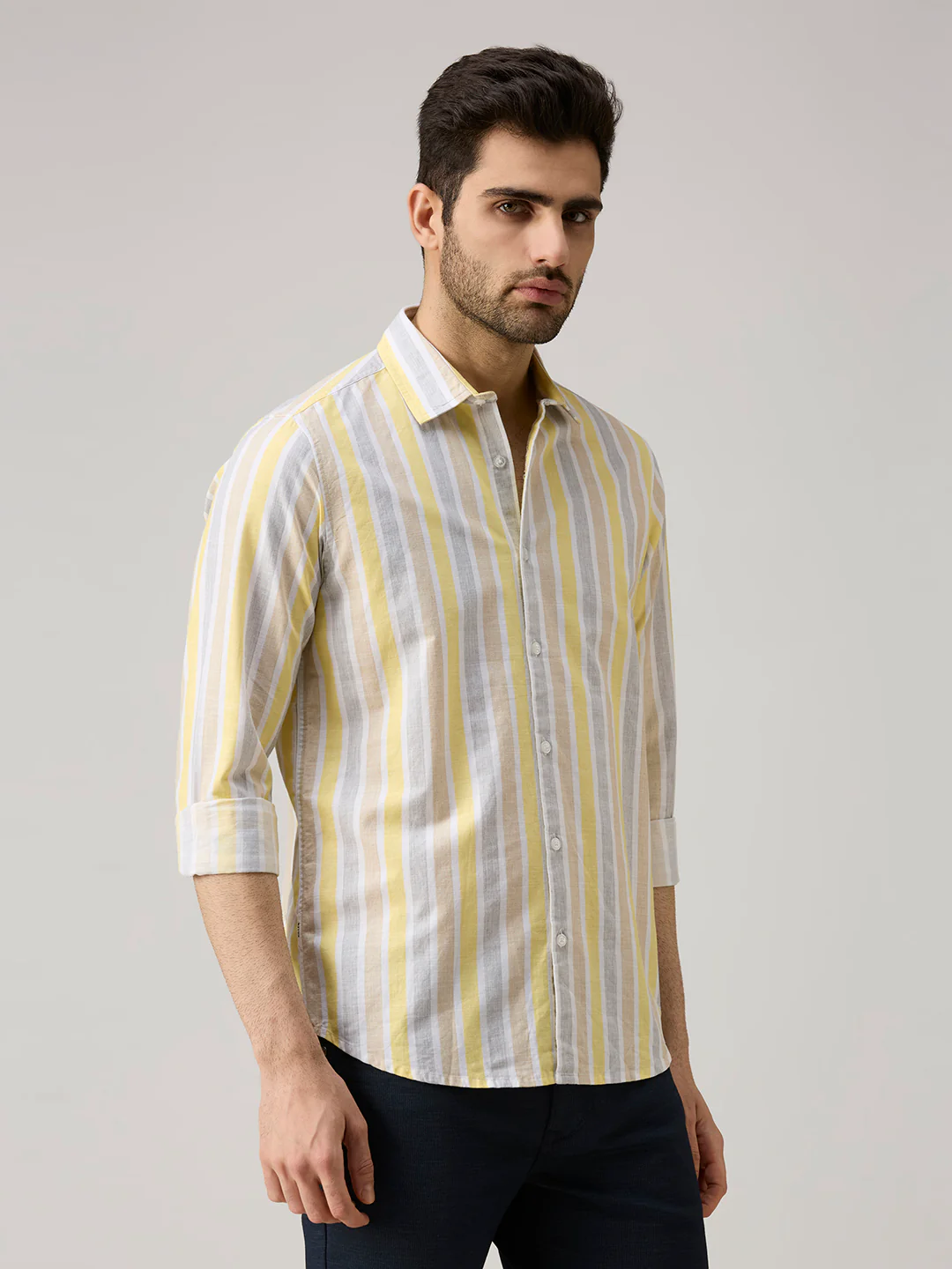 Men's Yellow Stripe Slim Fit Shirts - Image 5