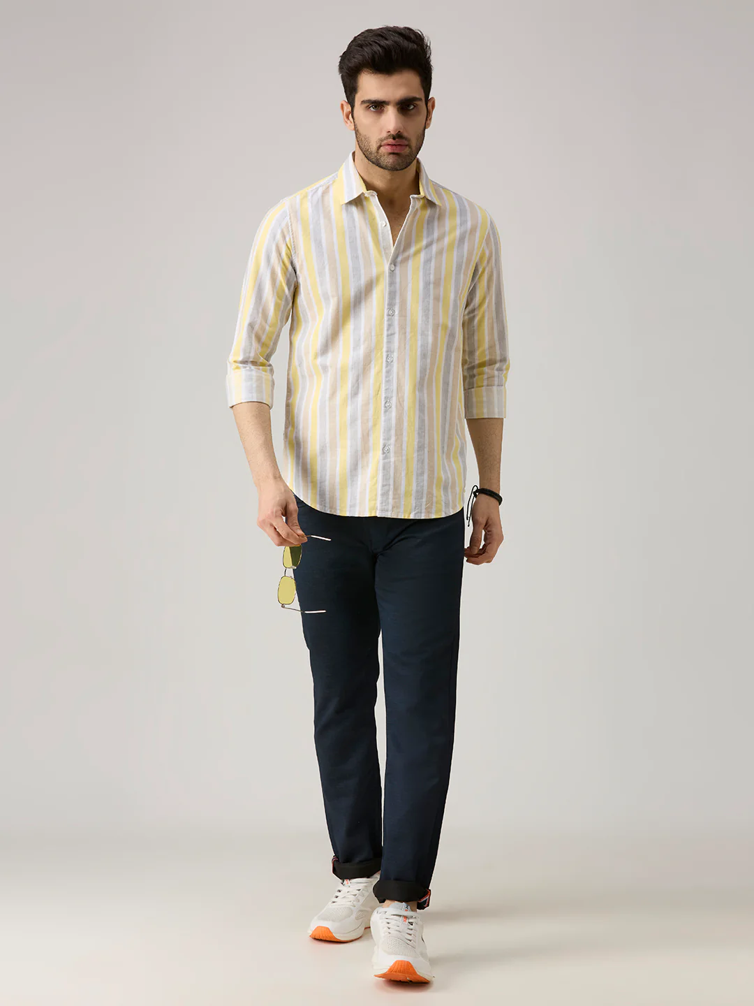 Men's Yellow Stripe Slim Fit Shirts - Image 8